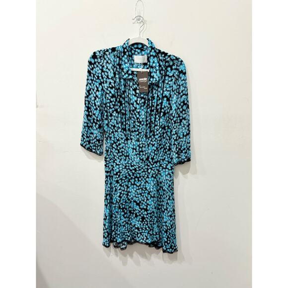 Zadig & Voltaire Raspail Fleurs Viscous Blouson Mini Dress Blue/Black Women's M - Picture 1 of 4